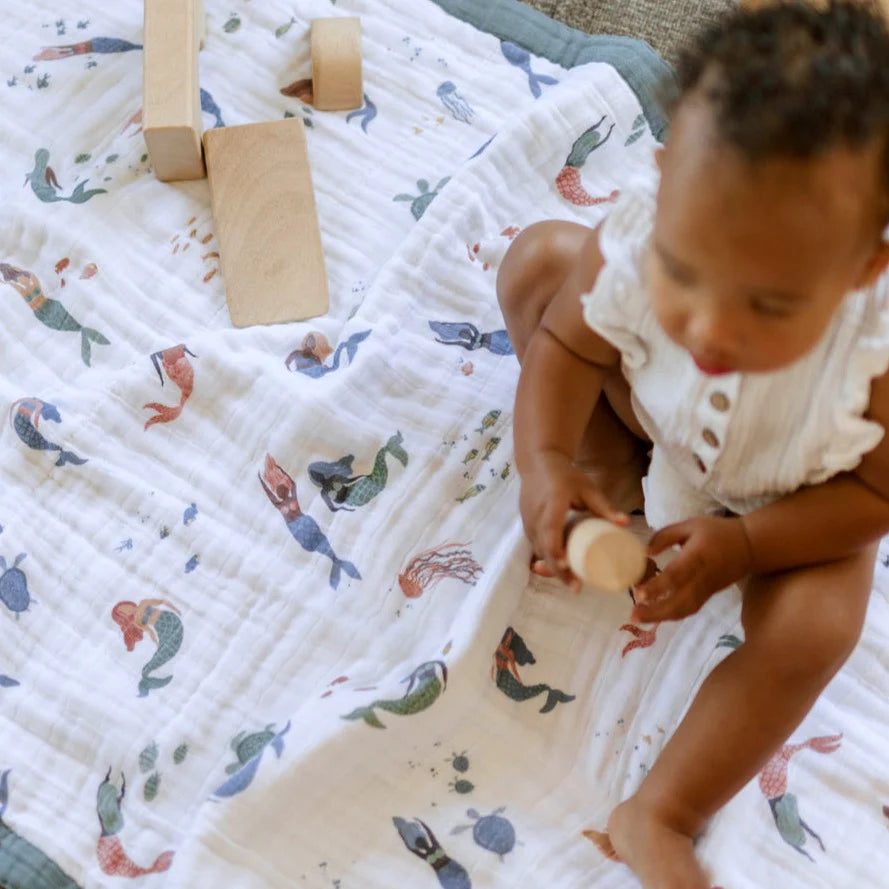 Little Unicorn Cotton Muslin Baby Quilt - Mermaids