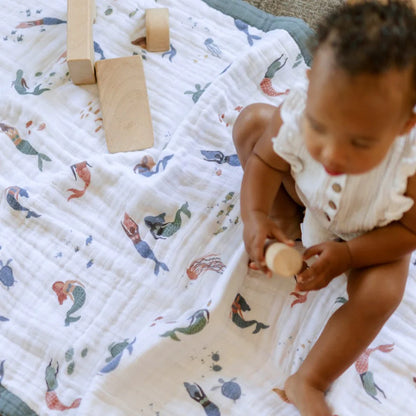 Little Unicorn Cotton Muslin Baby Quilt - Mermaids