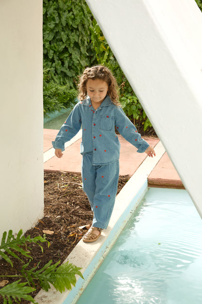 Mini Rodini Mini Hearts All Over Print Woven Trousers - Blue