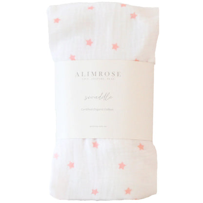 Alimrose Muslin Swaddle - Pink Stars