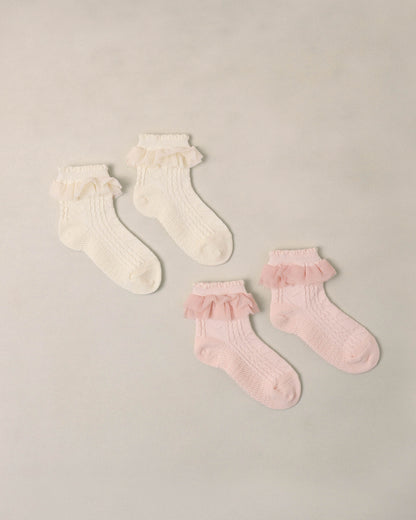 Noralee Ruffle Socks - Ivory, Blush