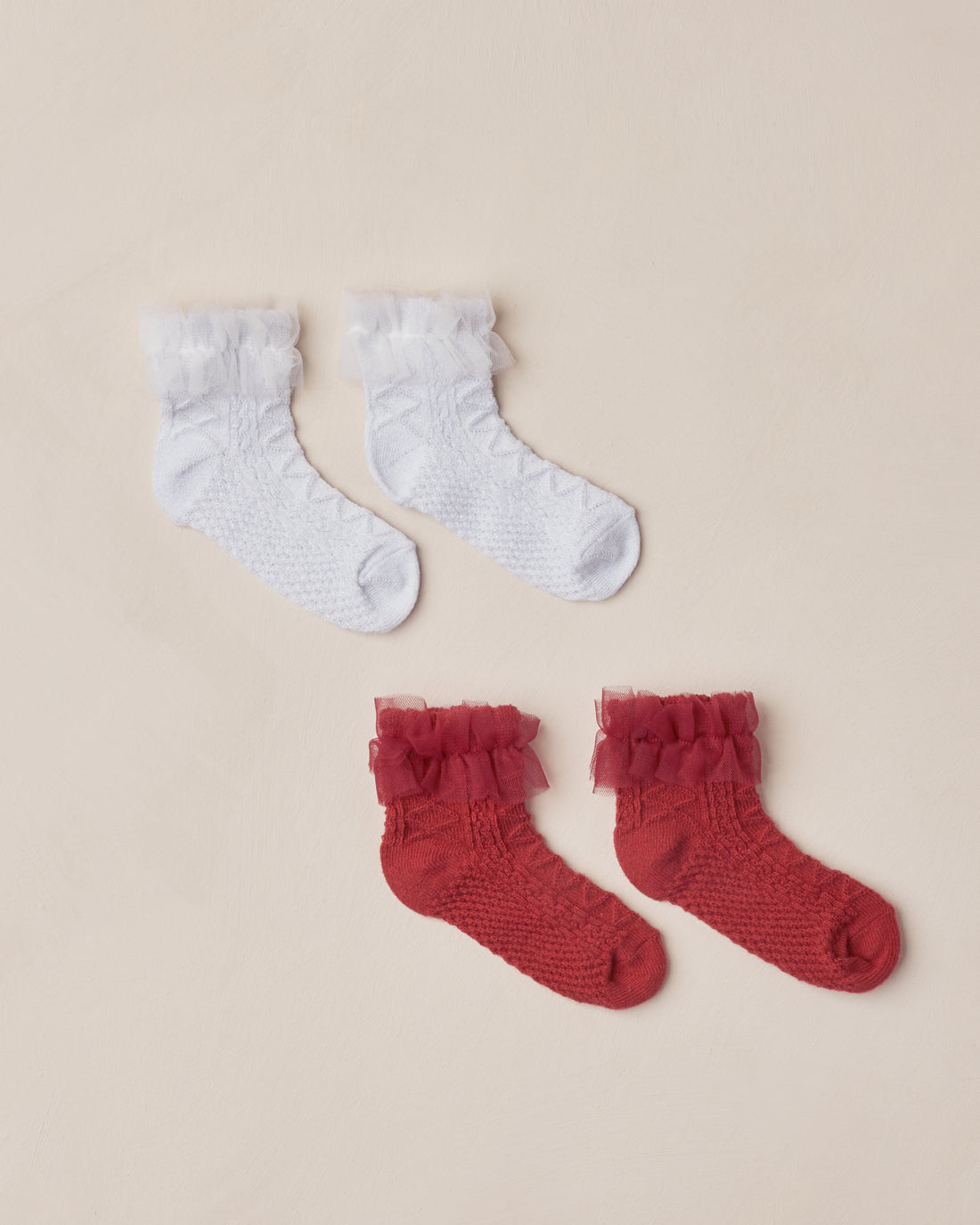 Noralee Ruffle Socks - Ruby, Silver Shimmer
