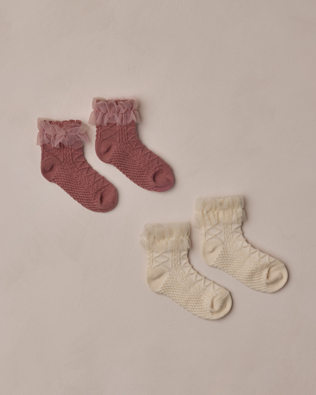 Noralee Ruffle Socks - Ivory, Raspberry