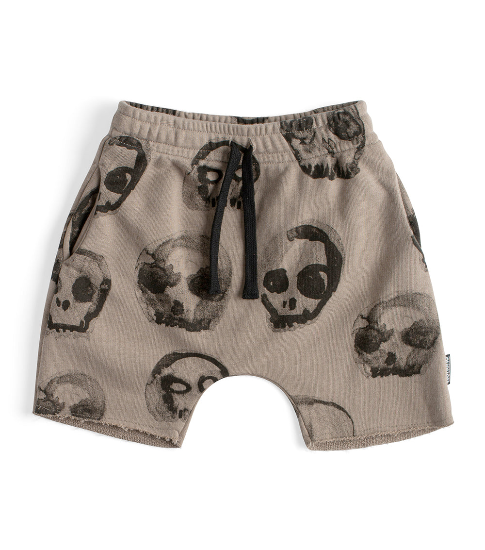 Nununu Rounded Faded Skulls Sweatshorts - Stone