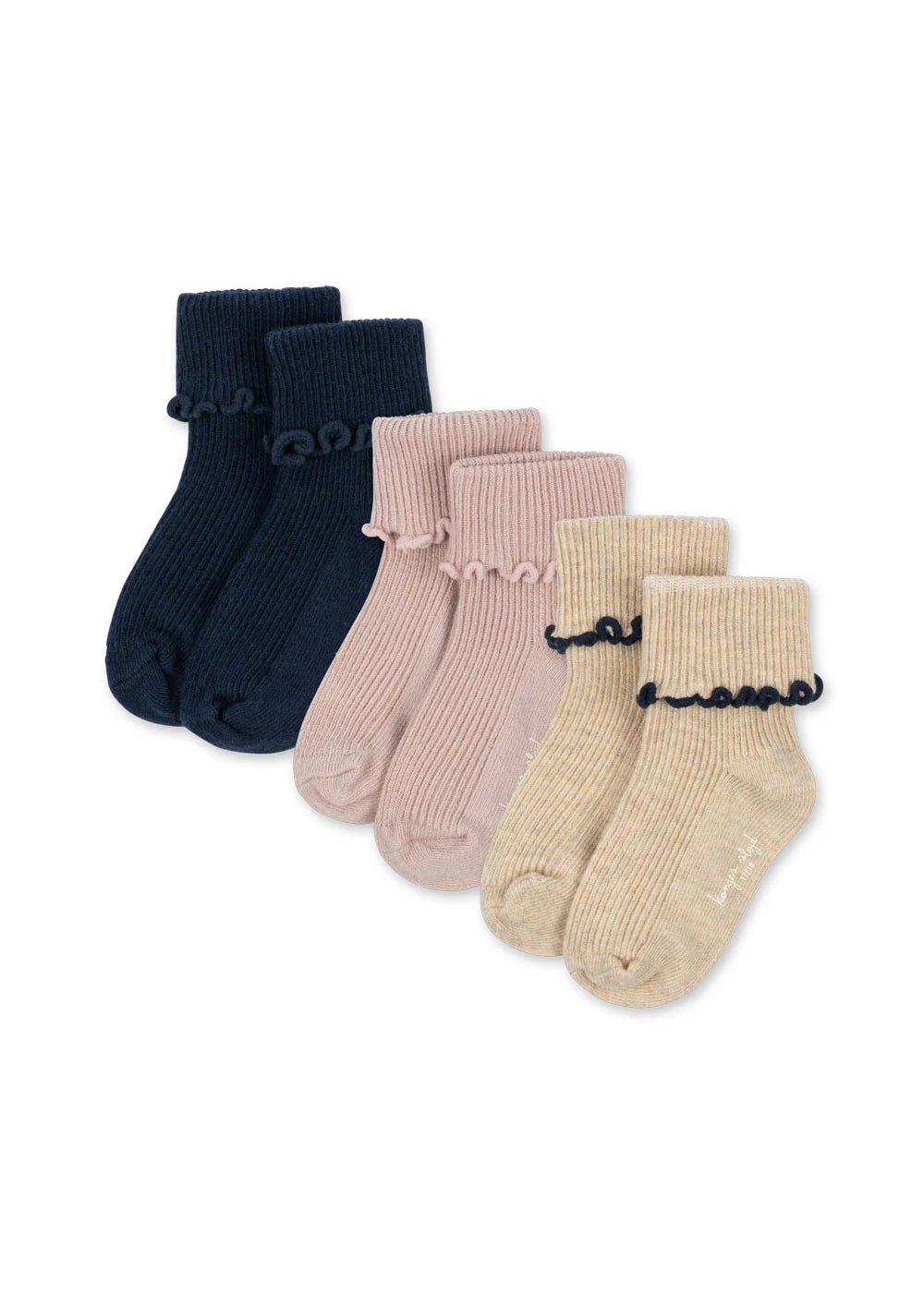 Konges Sløjd 3 Pack Rib Frill Socks - Navy / Cream / Blush
