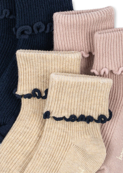 Konges Sløjd 3 Pack Rib Frill Socks - Navy / Cream / Blush