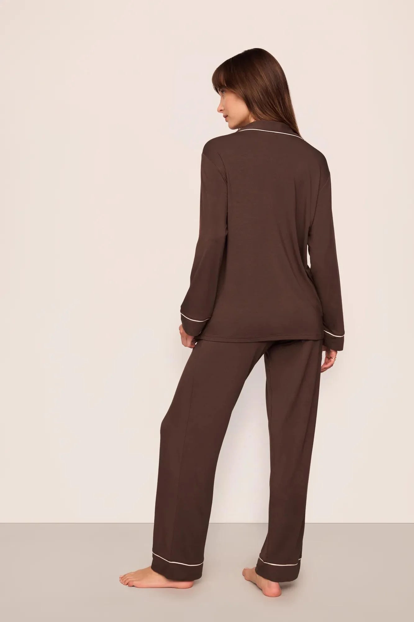 Eberjey Gisele Long PJ Set - Chocolate/Ivory