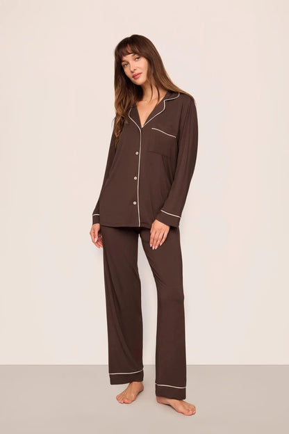 Eberjey Gisele Long PJ Set - Chocolate/Ivory