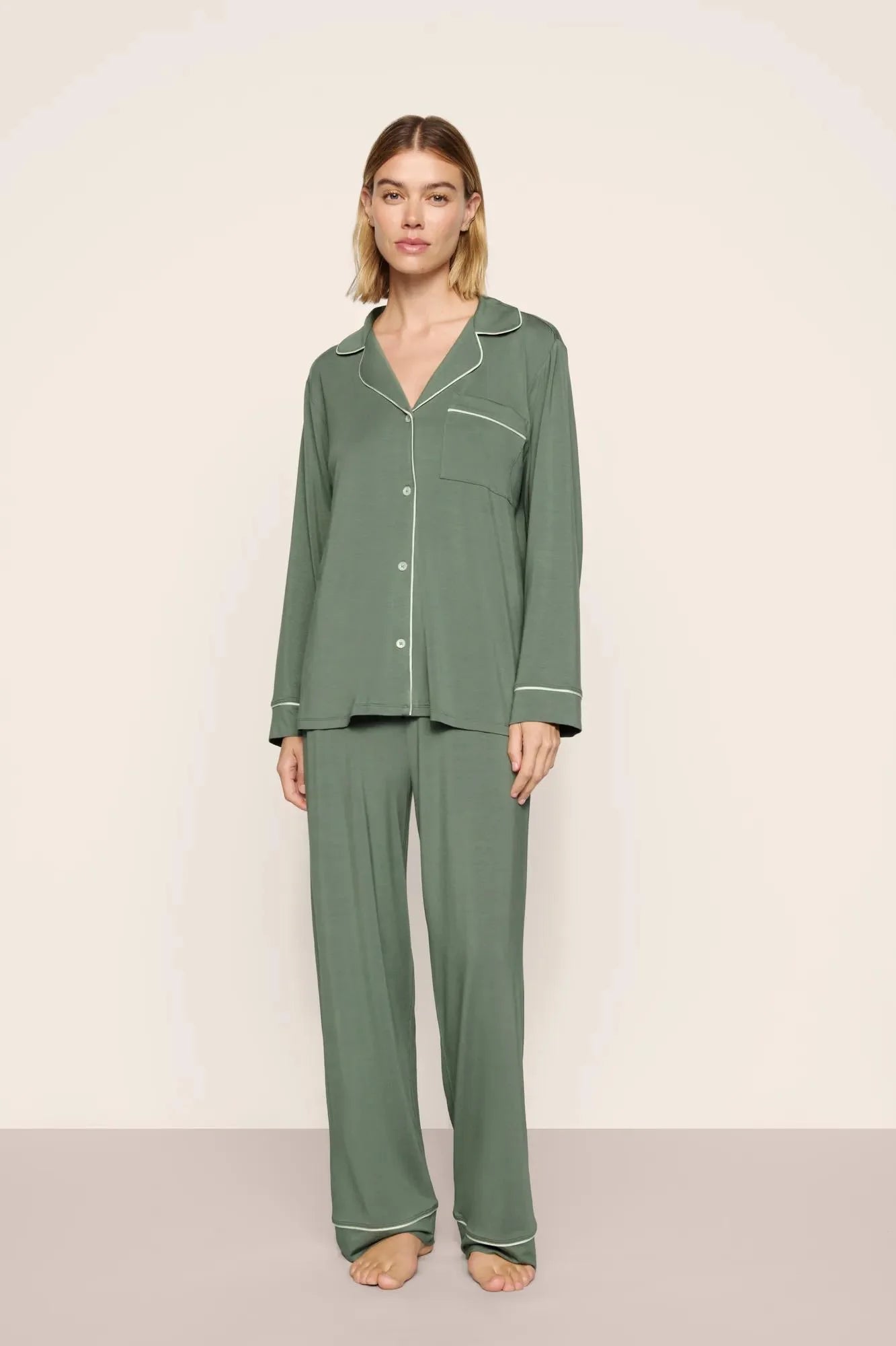 Eberjey Gisele Long PJ Set - Desert Sage/Ivory