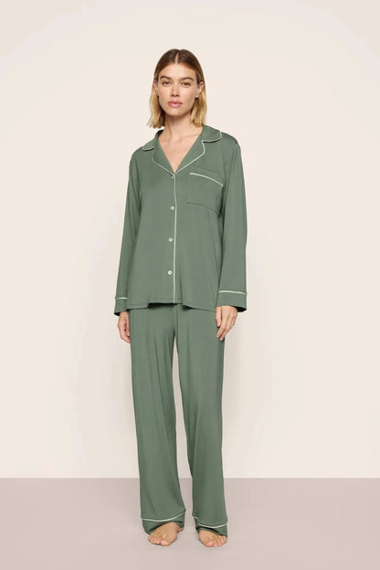 Eberjey Gisele Long PJ Set - Desert Sage/Ivory