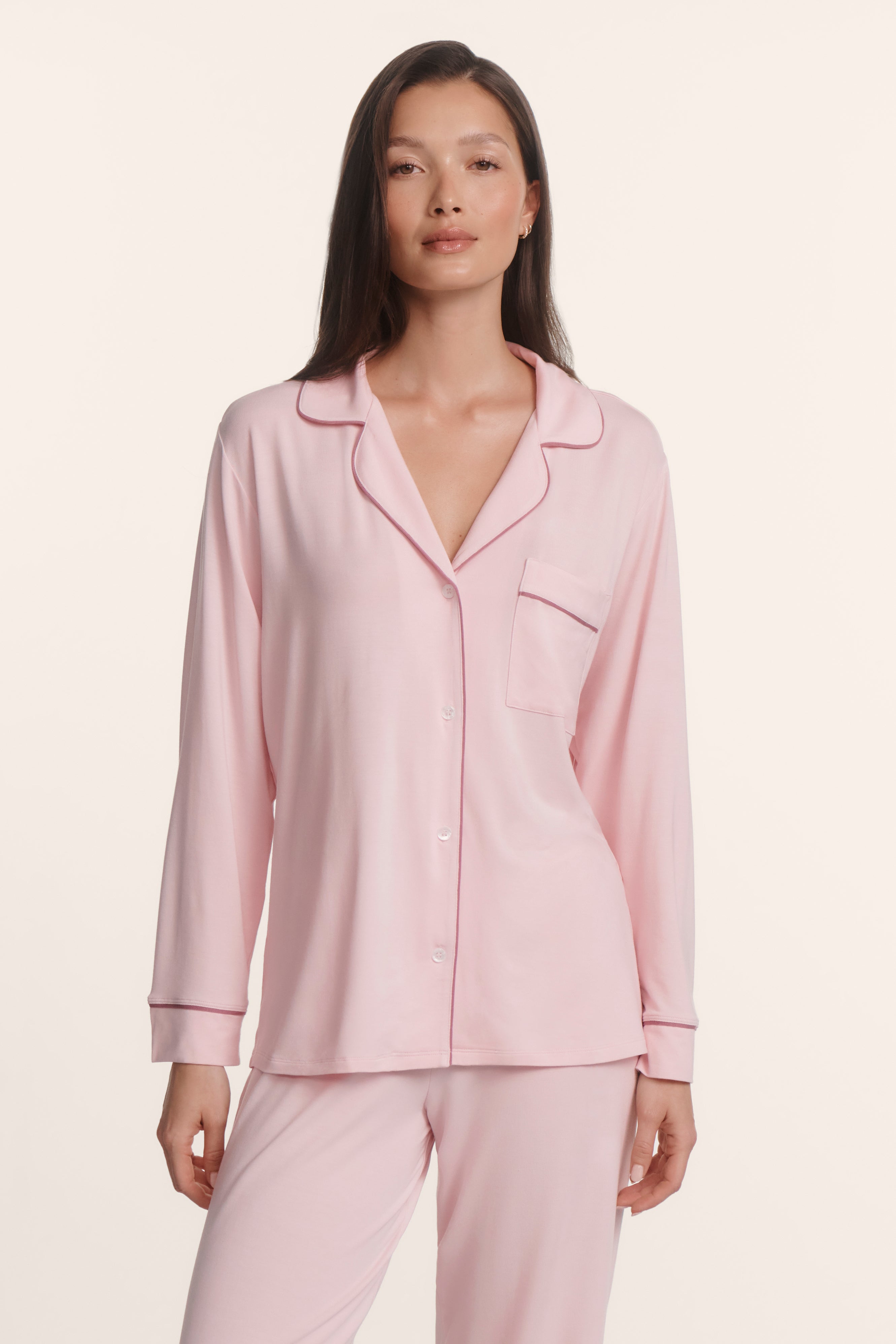 Eberjey Gisele  Long PJ Set - Pale Pink / Fig