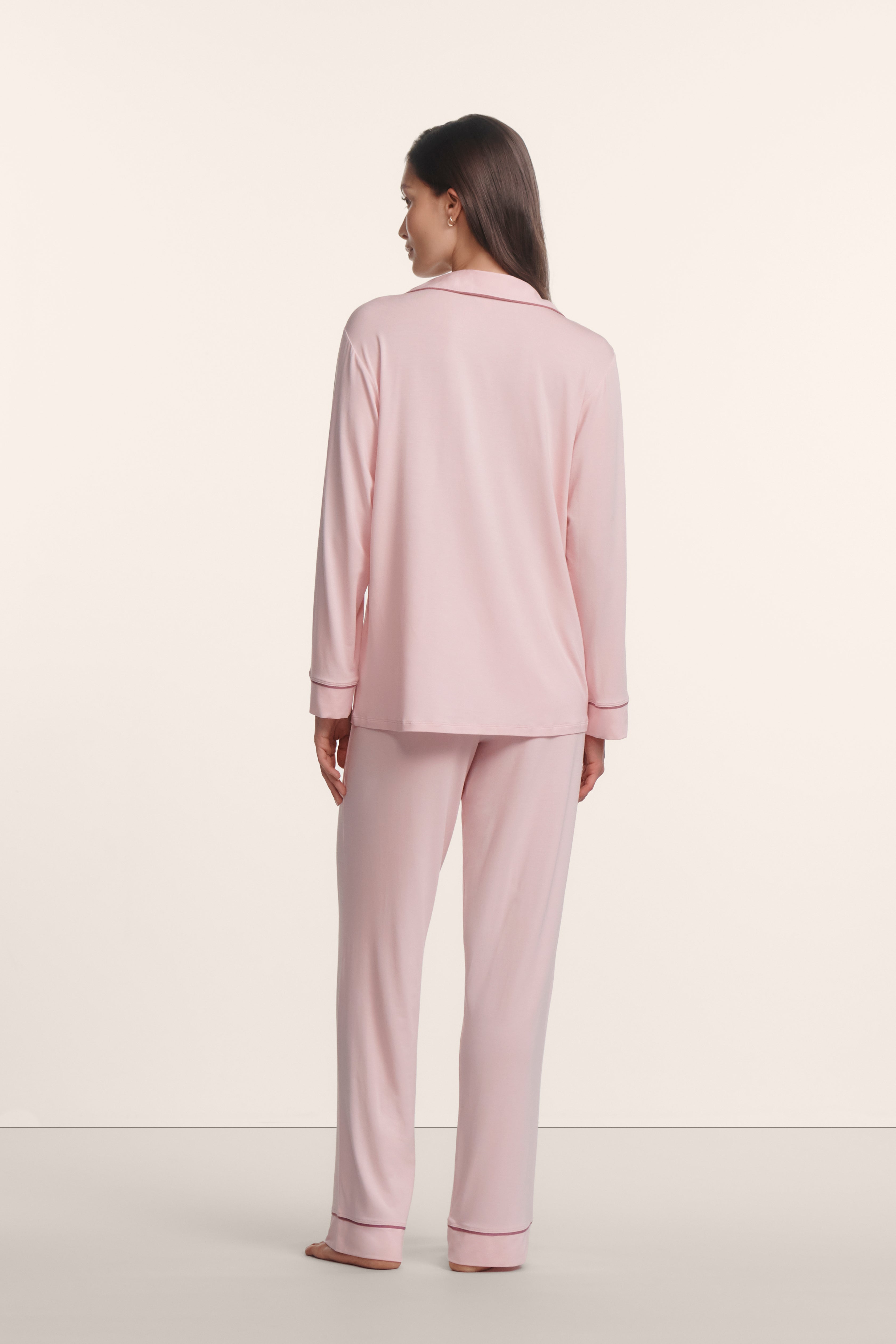 Eberjey Gisele  Long PJ Set - Pale Pink / Fig