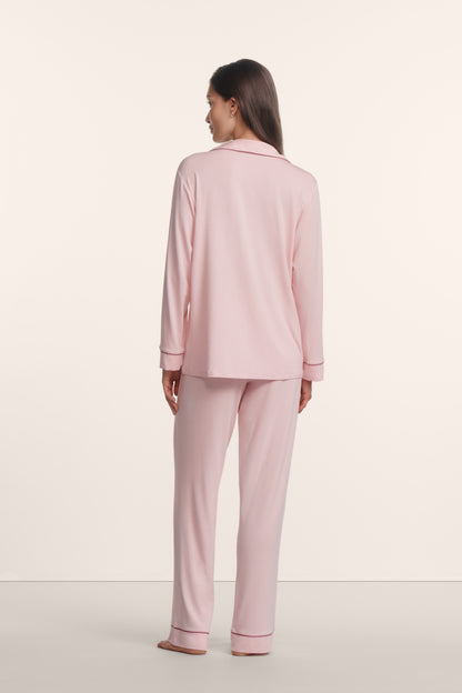 Eberjey Gisele  Long PJ Set - Pale Pink / Fig