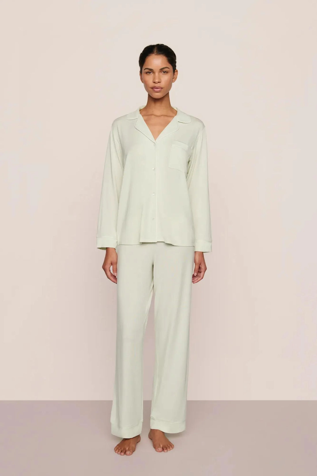 Eberjey Gisele  Long PJ Set - Seafoam/Ivory