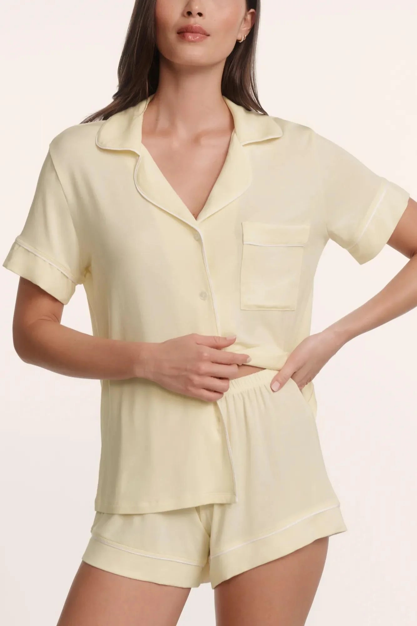 Eberjey Gisele Relaxed Short PJ Set - Butter Cream Ivory
