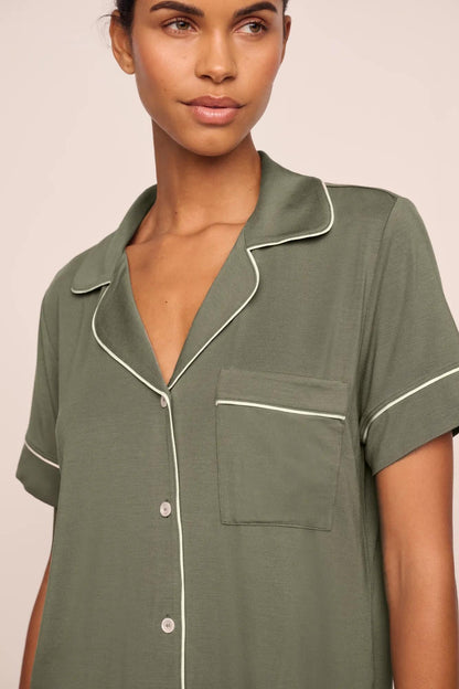 Eberjey Gisele Relaxed Short PJ Set - Smokey Olive/Ivory