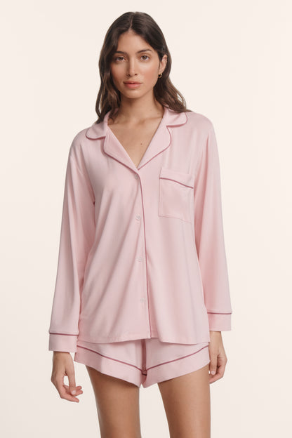 Eberjey Gisele Long Sleeve / Short PJ Set - Pale Pink / Fig