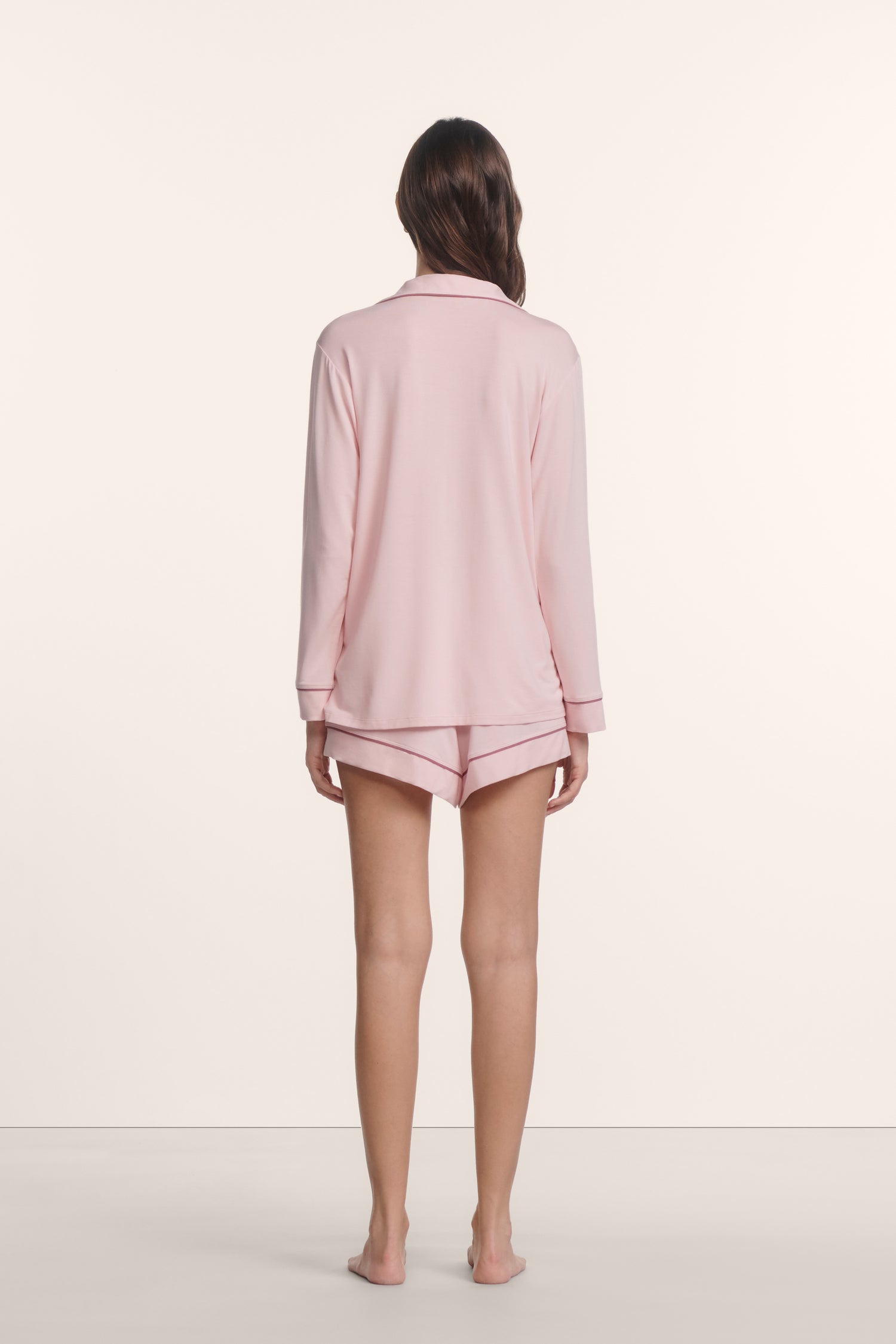 Eberjey Gisele Long Sleeve / Short PJ Set - Pale Pink / Fig