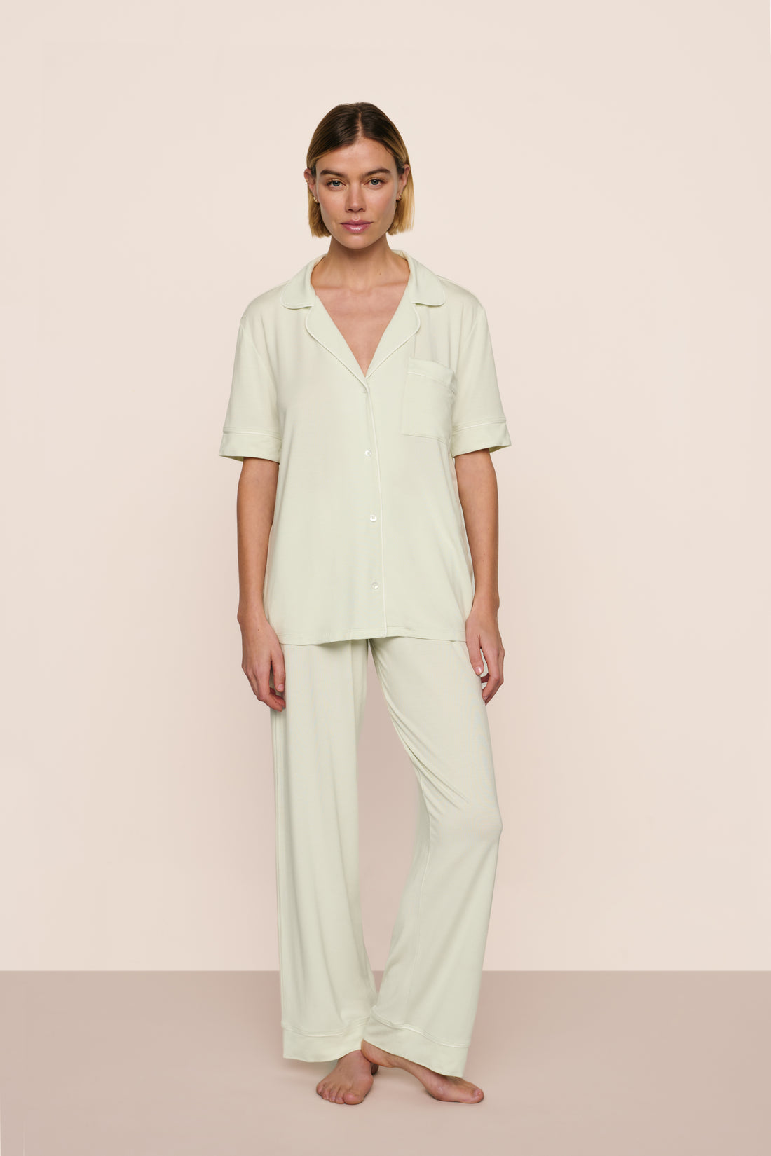Eberjey Gisele  Long PJ Set - Seafoam/Ivory