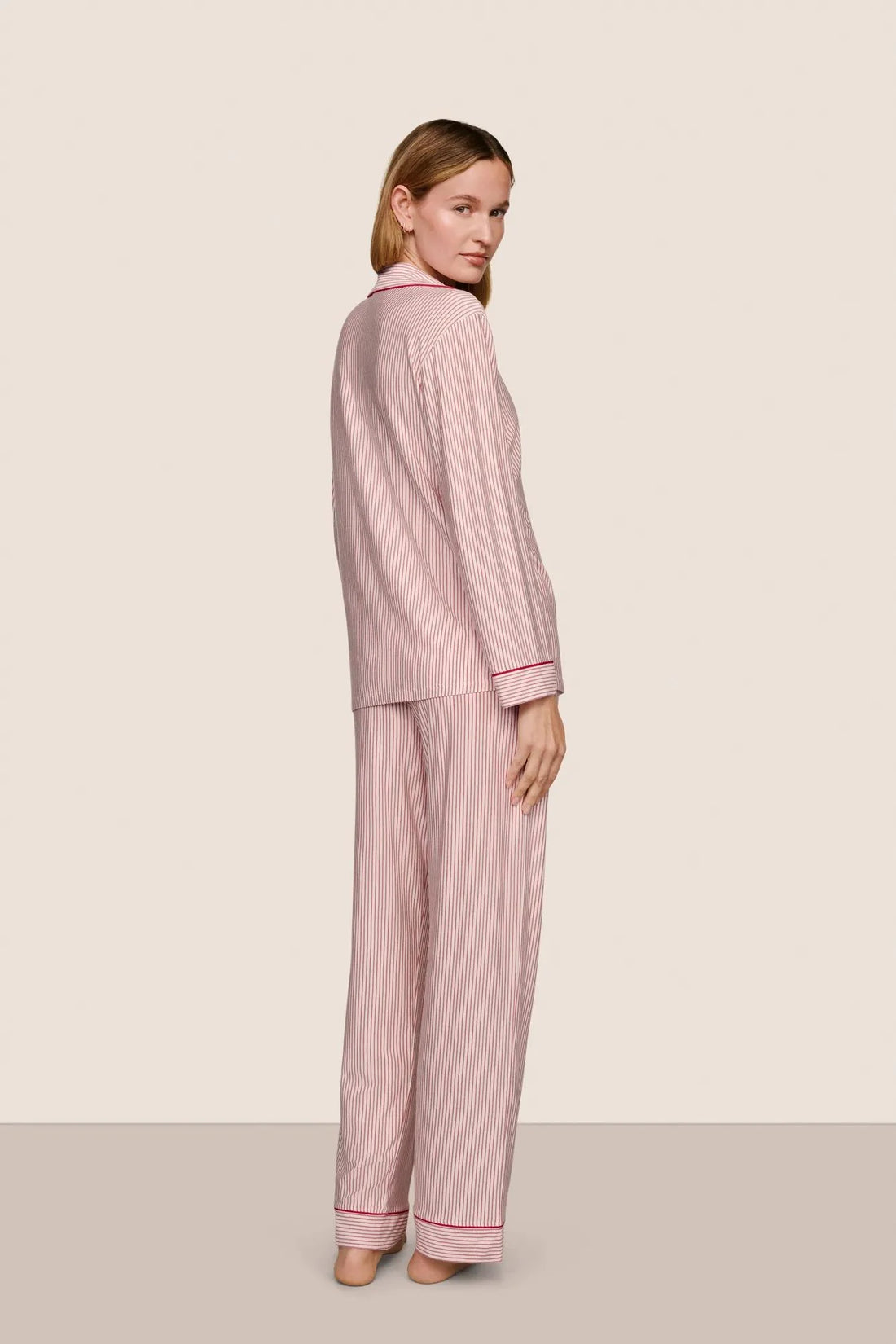 Eberjey Gisele Printed Long PJ Set -  Duo Stripe Holly red/Holly red