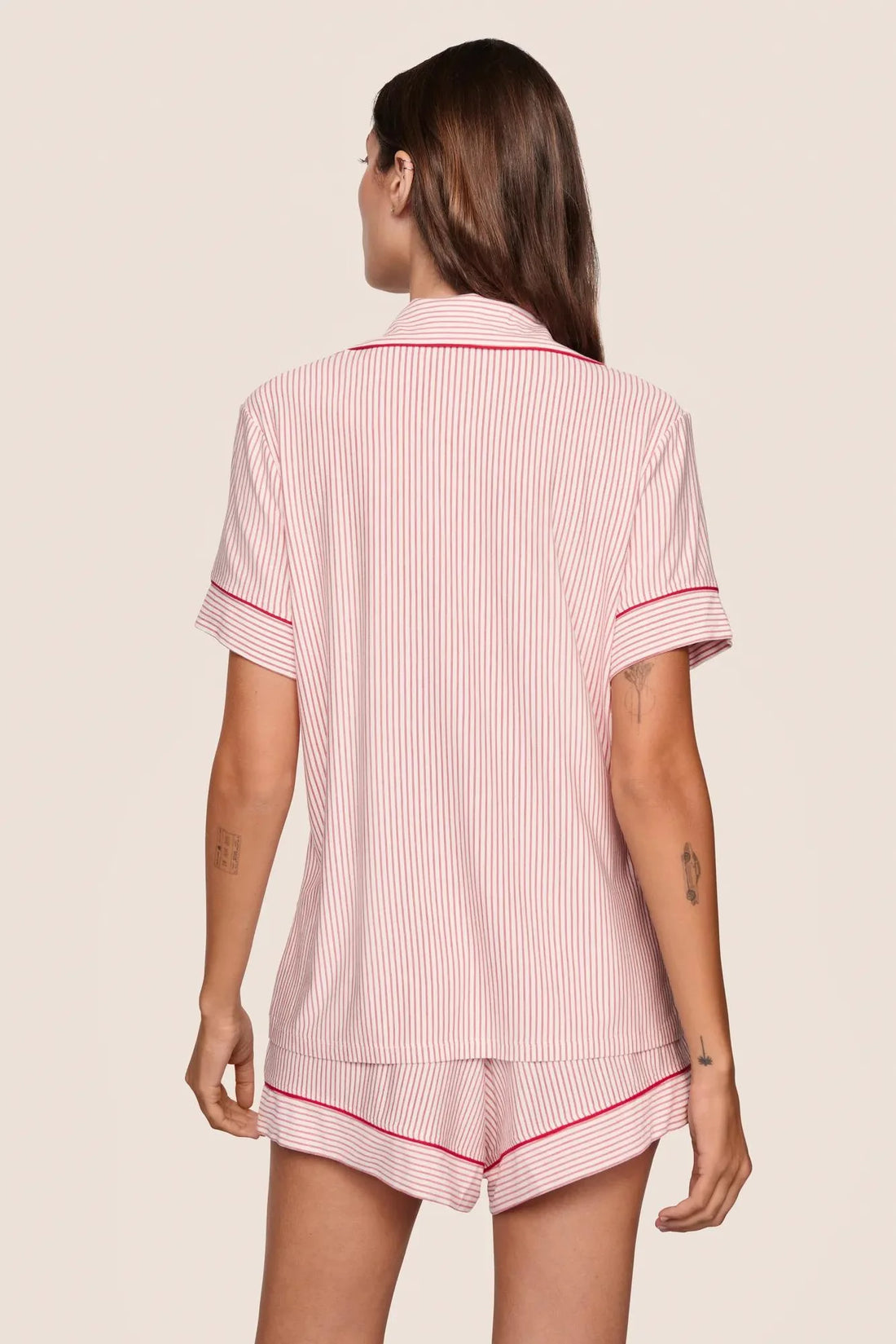 Eberjey Gisele Printed Relaxed Short Pj Set - Duo Stripe Holly red/Holly red