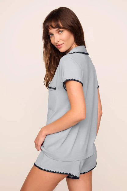 Eberjey Frida Shortie PJ Set - Gray Dawn/Navy