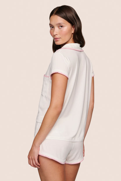 Eberjey Frida Shortie PJ Set - Ivory / Pink Nectar