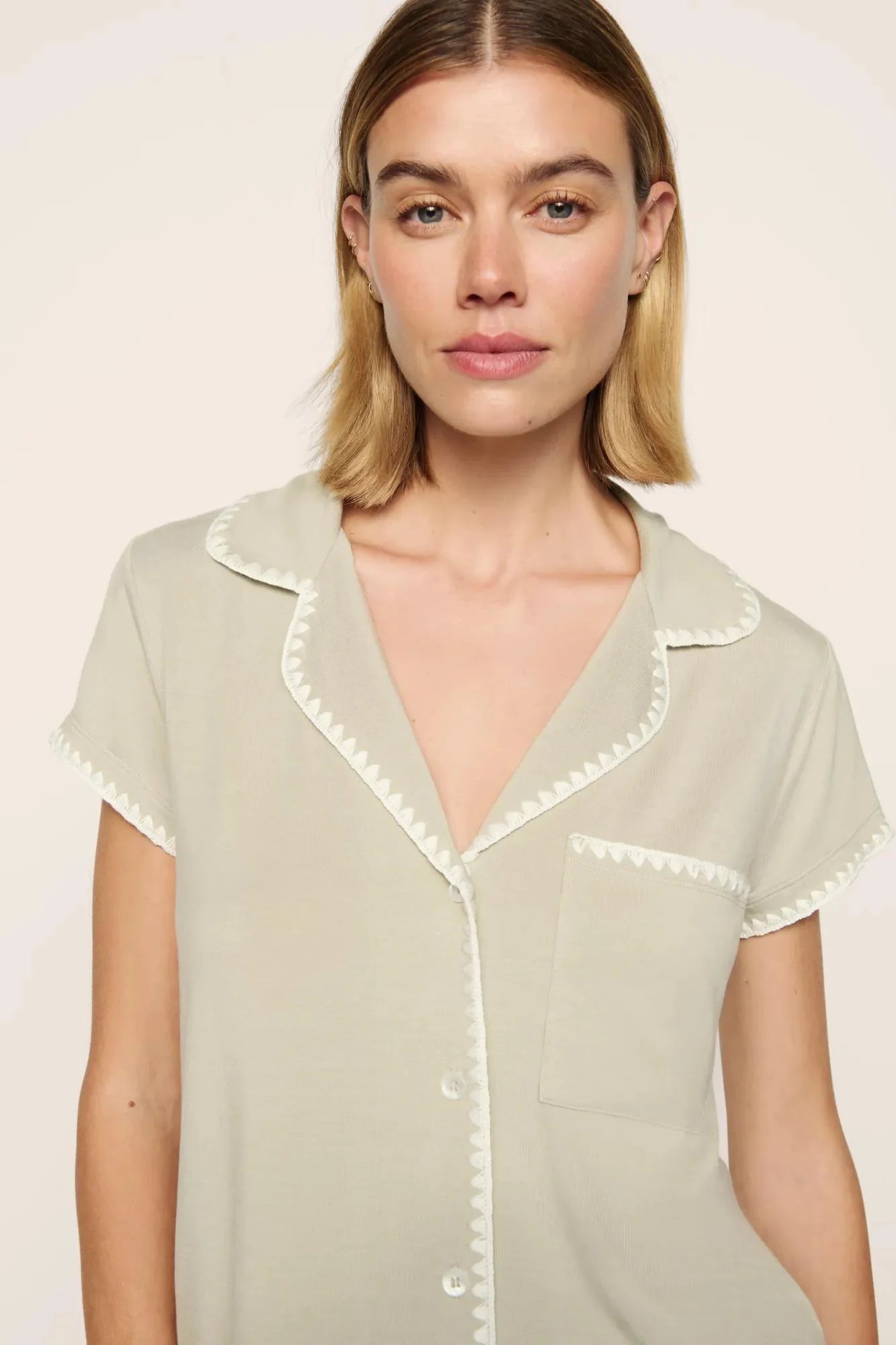 Eberjey Frida Shortie PJ Set - Sandstone/Ivory