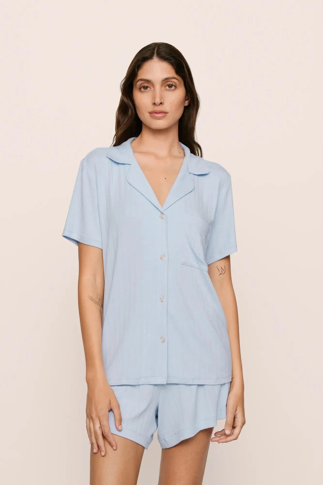 Eberjey Gisele Rib Relaxed Short Pj Set - Nantucket Breeze