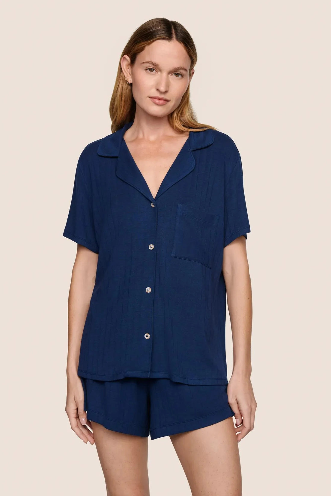 Eberjey Gisele Rib Relaxed Short Pj Set - Navy
