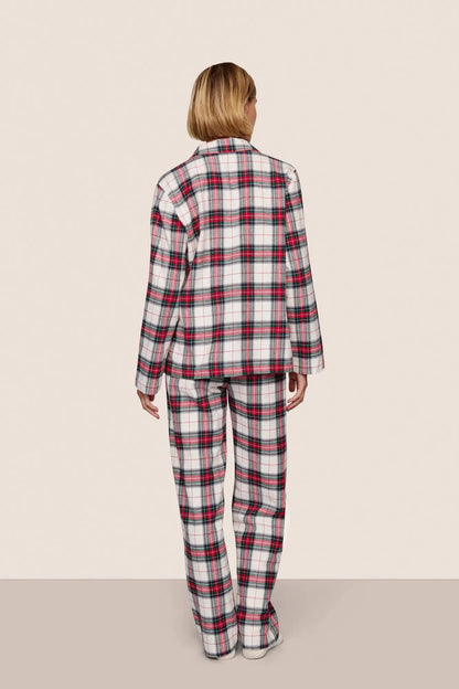 Eberjey Flannel Long PJ Set - Tartan Plaid Ivory/Holly Red