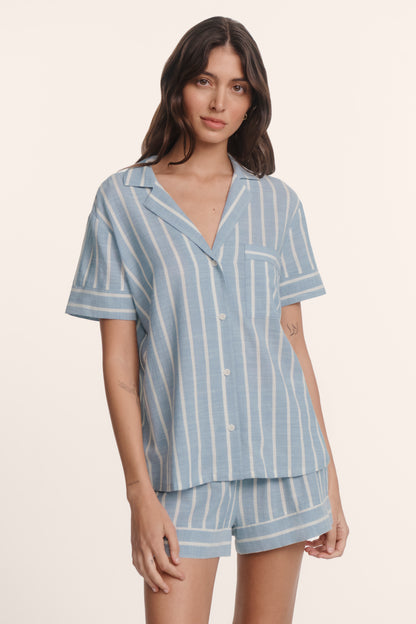 Eberjey Nautico Shortie PJ Set - Classic Stripe Slate Blue / Ivory