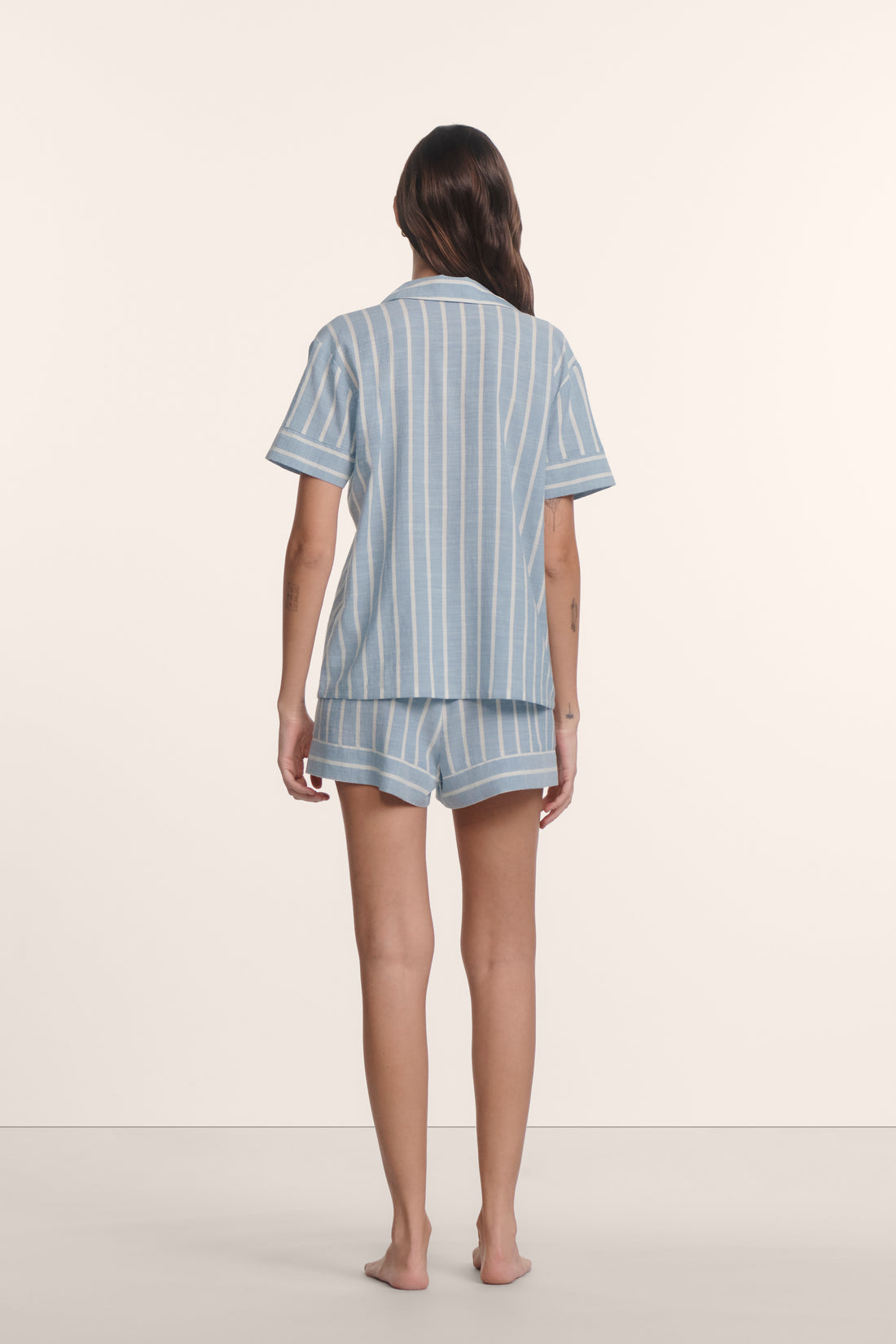 Eberjey Nautico Shortie PJ Set - Classic Stripe Slate Blue / Ivory