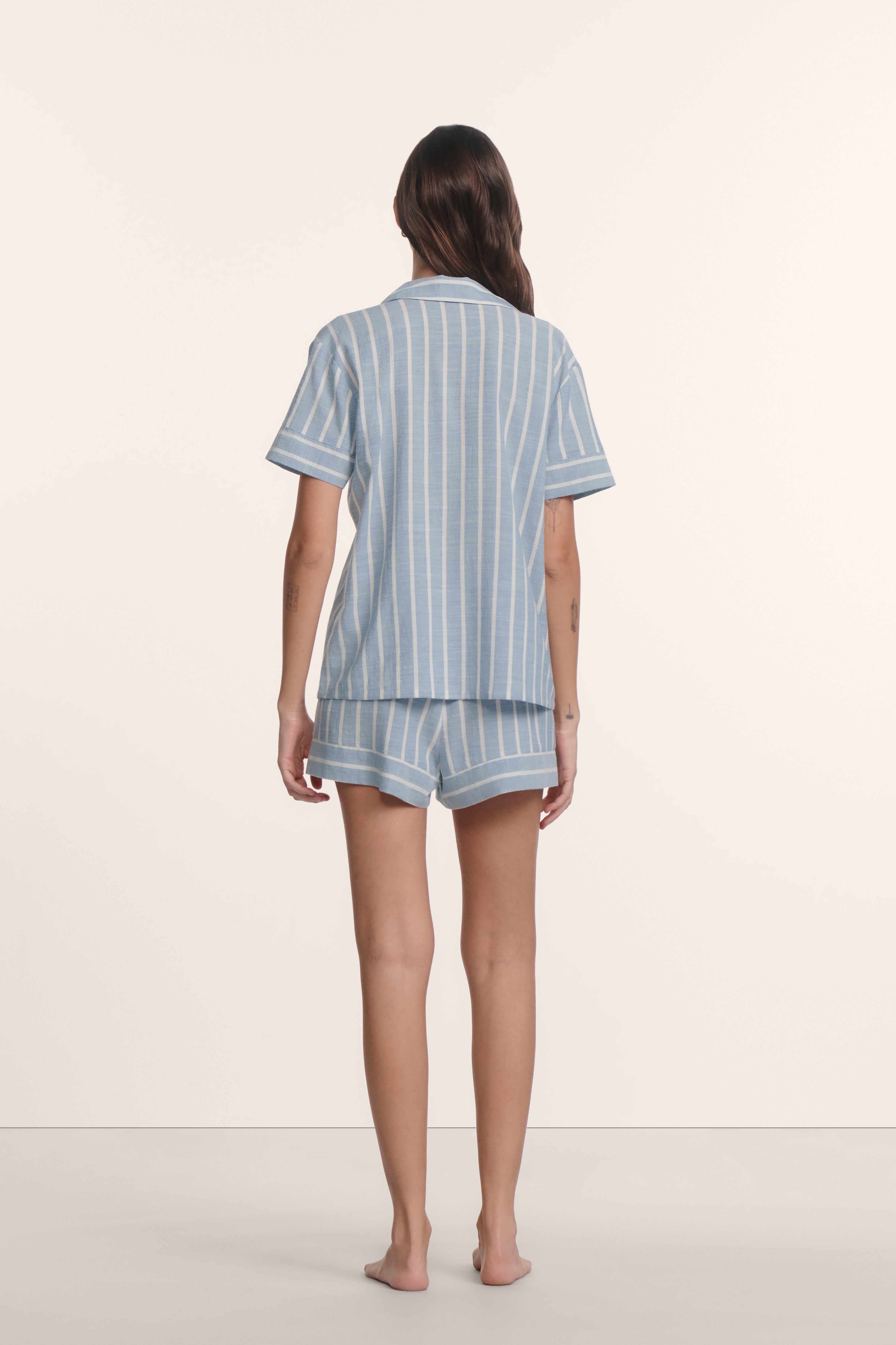 Eberjey Nautico Shortie PJ Set - Classic Stripe Slate Blue / Ivory
