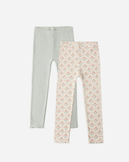 Rylee + Cru Play X Play Ribbed Legging Set - Blossom, Heathered Seafoam