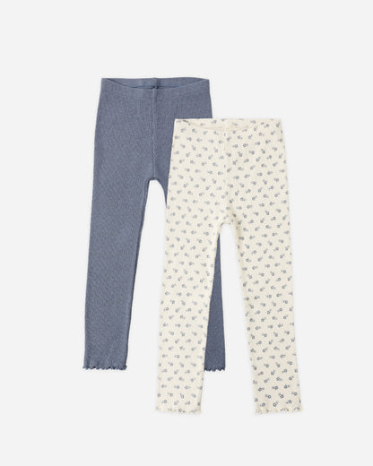 Rylee + Cru Play X Play Ribbed Legging Set - Natural Blue Ditsy, Heathered Marine