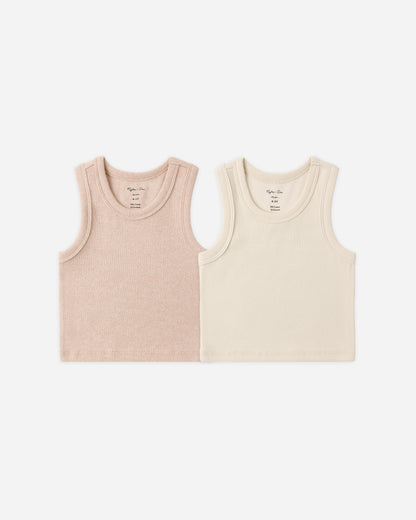 Rylee + Cru Play X Play Ribbed Tank Set - Shell, Heathered Blush