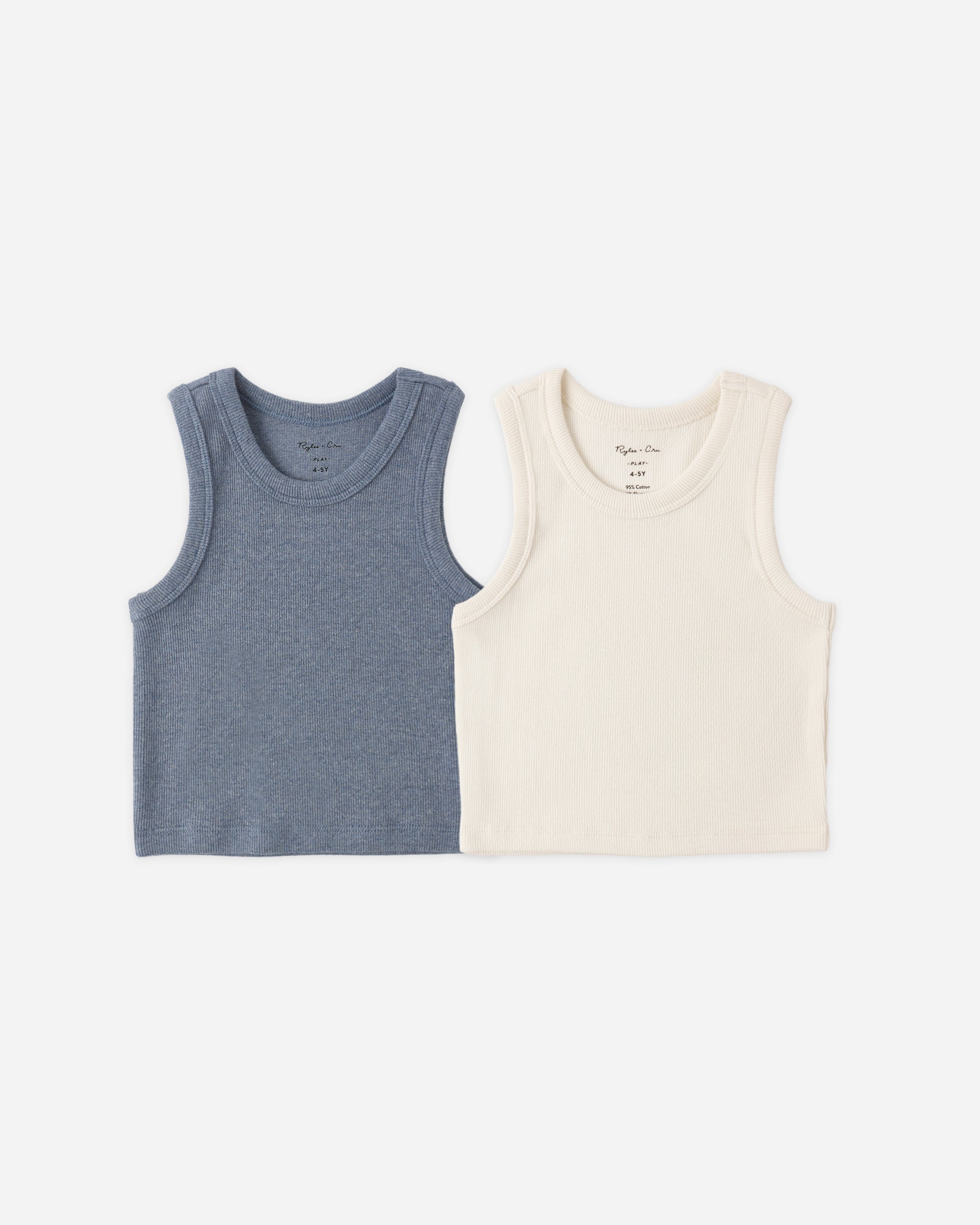 Rylee + Cru Play X Play Ribbed Tank Set - Natural, Heathered Marine