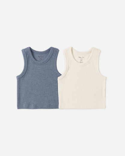 Rylee + Cru Play X Play Ribbed Tank Set - Natural, Heathered Marine