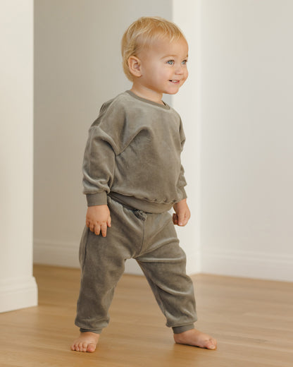 Quincy Mae Velour Relaxed Sweatpant - Forest
