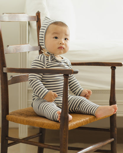 Quincy Mae Ribbed Tee + Legging Set - Indigo Stripe