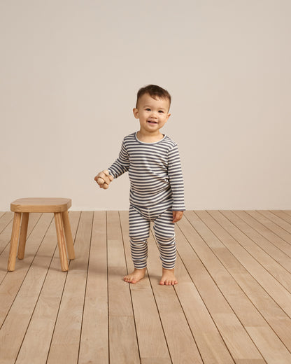 Quincy Mae Ribbed Tee + Legging Set - Indigo Stripe