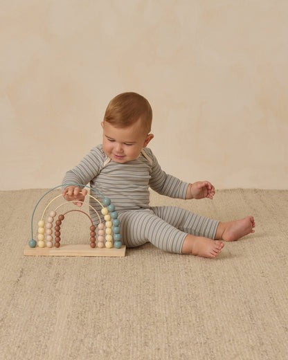 Quincy Mae Ribbed Tee + Legging Set - Steel Micro Blue Stripe