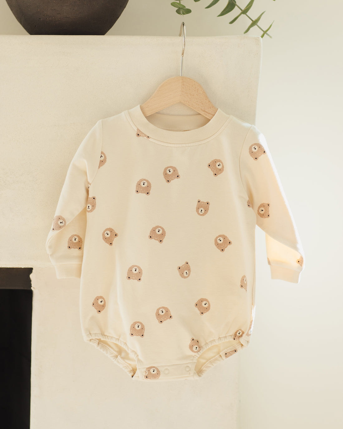 Quincy Mae Crewneck Bubble Romper - Brown Bear