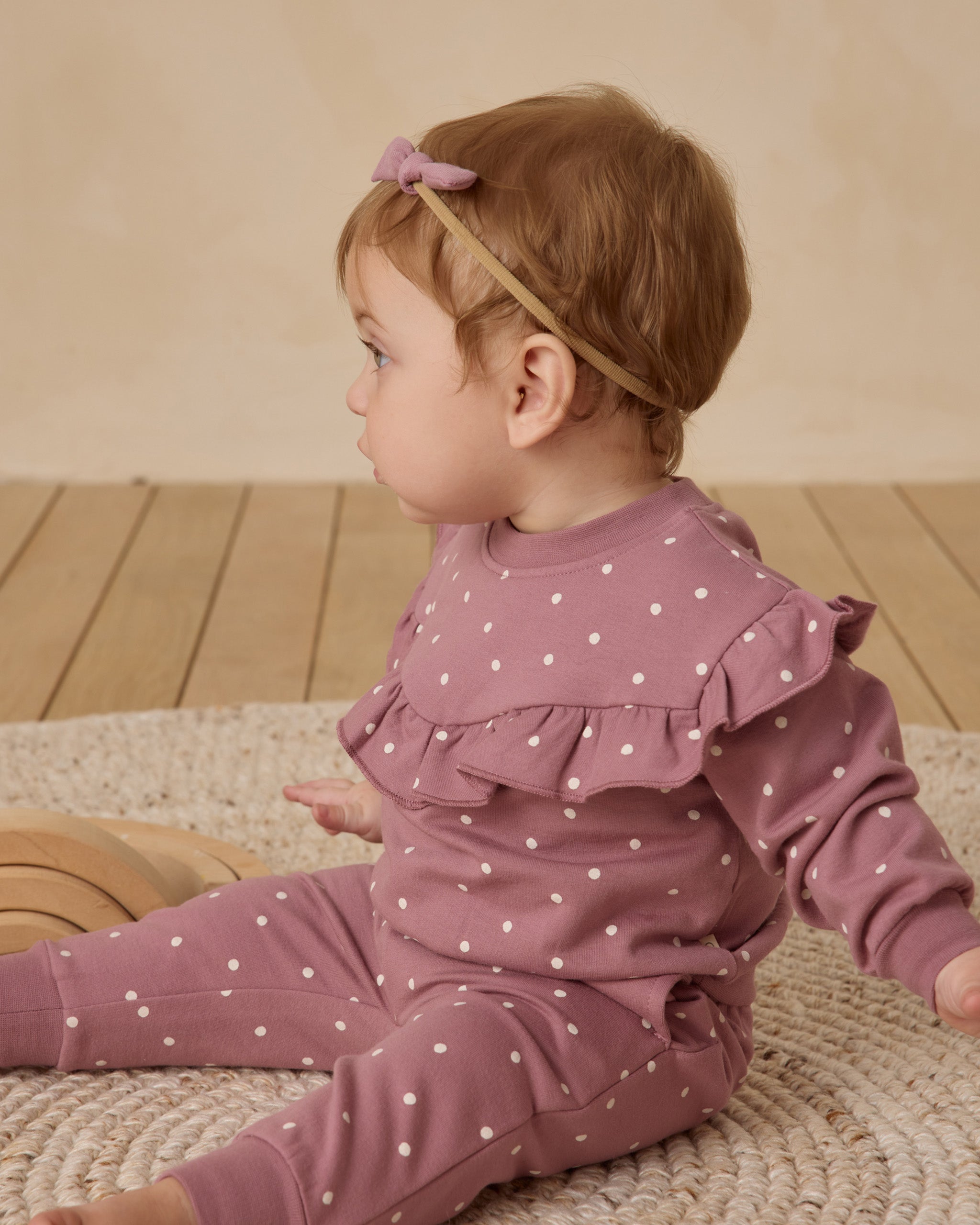Quincy Mae Ruffle Fleece Sweatshirt - Polka Dots