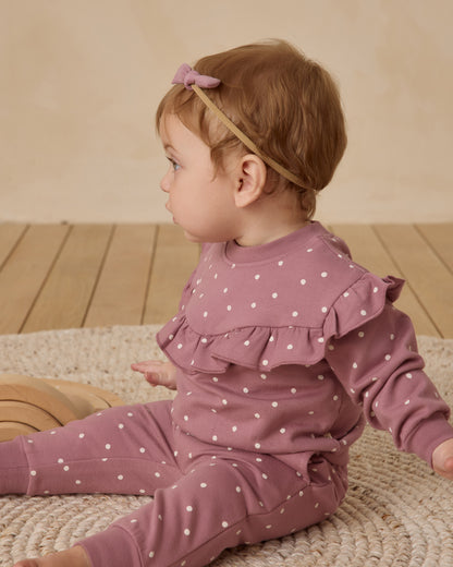 Quincy Mae Ruffle Fleece Sweatshirt - Polka Dots