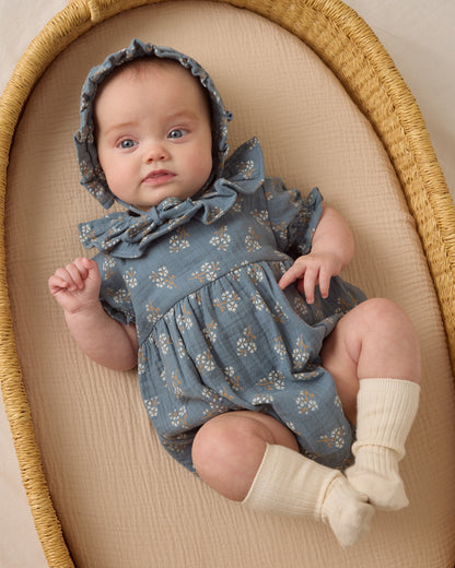Quincy Mae Collared Romper - Blue Floral