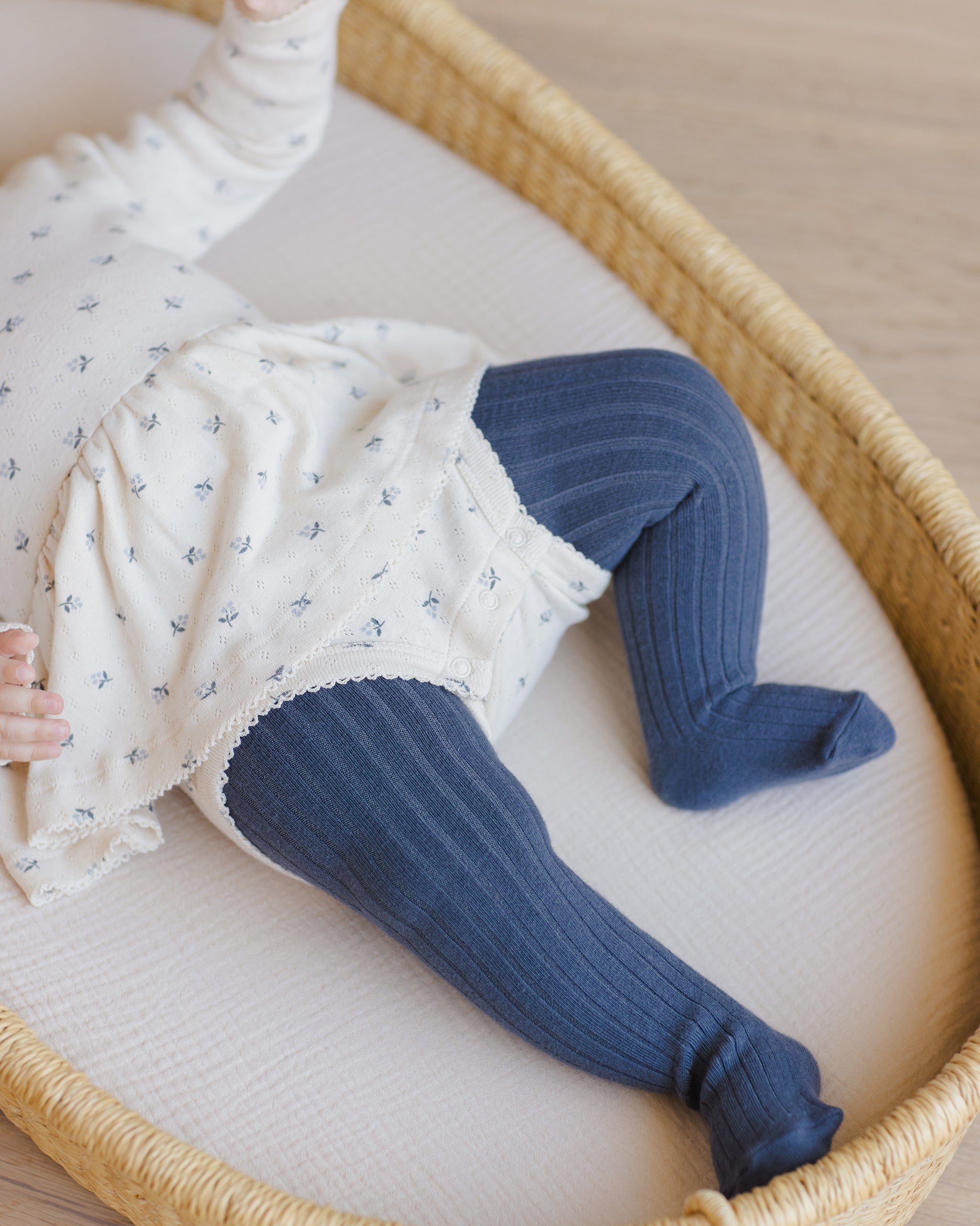 Quincy Mae Pointelle Skirted Bodysuit - Blue Ditsy