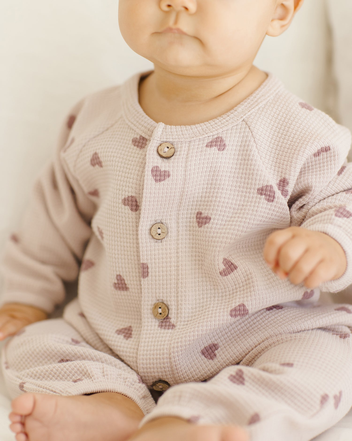 Quincy Mae Waffle Long Sleeve Jumpsuit - Hearts