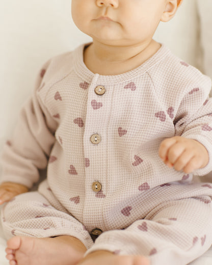 Quincy Mae Waffle Long Sleeve Jumpsuit - Hearts